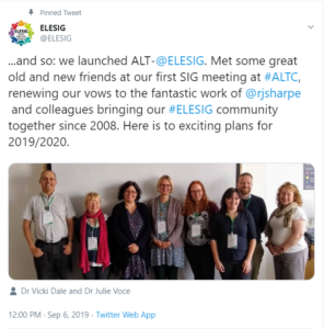 Our first @ELESIG special interest group meeting at #ALTC in Sep 2019