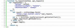 Figure 2: Twitter client in Google Apps Script (Hawksey, 2011)