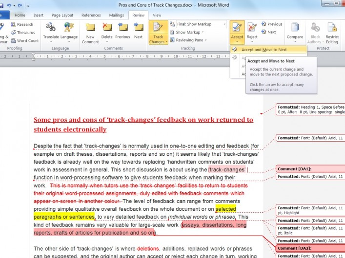 Some Pros And Cons Of Track Changes Feedback On Work Returned To