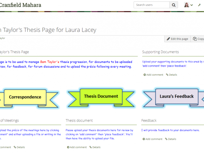 Screen shot of Mahara portfolio