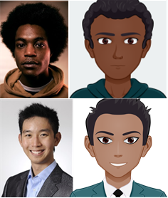 the same East Asian and Black males show above with avatars which reflect their features quite well